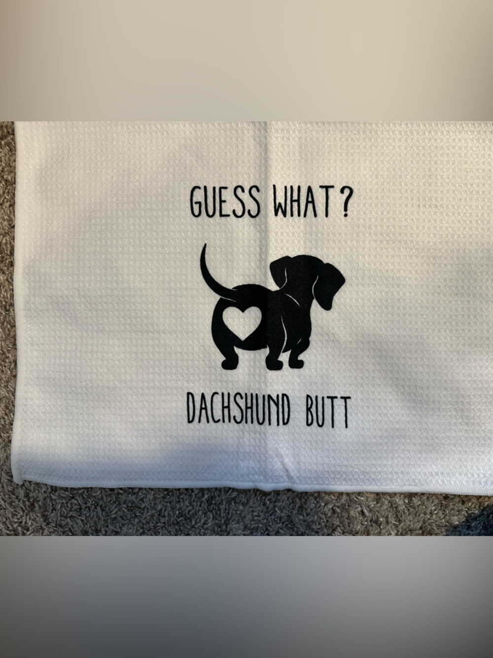 Guess What? Dachshund B-T White Dog Towel - Picture 2 of 2